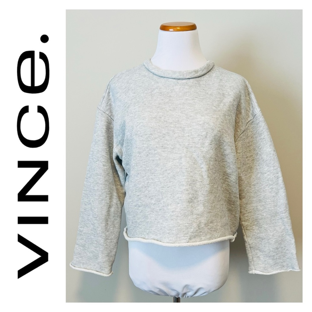 VINCE Cropped Cut-Off Crewneck French Terry Grey Size Small